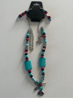 Turquoise Hummingbird Necklace w/ earrings